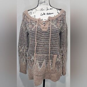 Free People Love Bug Chunky Knit Fair Isle Sweater Boho Wool Blend Size XS